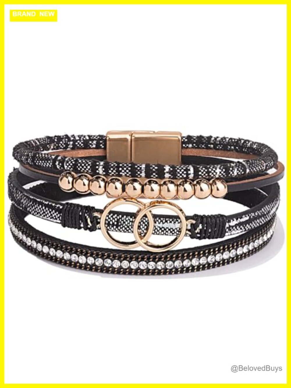 4-in-1 Stackable Faux Leather Wrap Bracelet with Infinity Charm, Magnetic Clasp